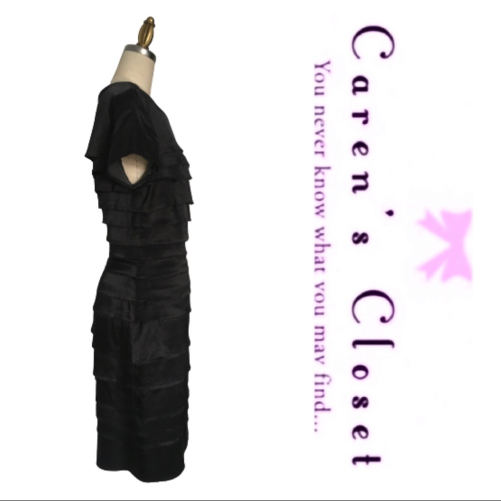 Cynthia Steffe Black Stretch Satin Ruffled Dress - Picture 3 of 4